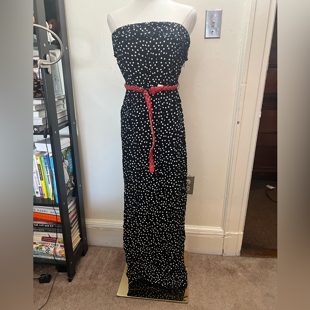 Trixxi Black Polka Dot Strapless Maxi Dress With Red Belt Xl 4-8